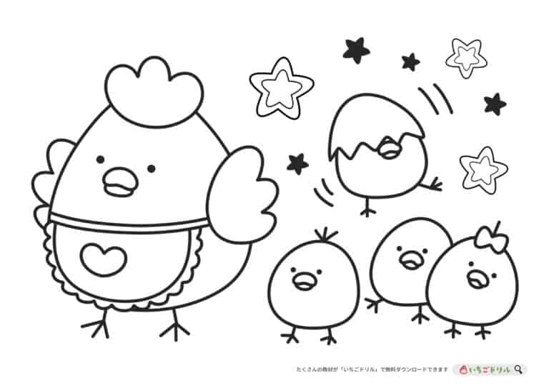 とり・ひよこのぬりえイラスト