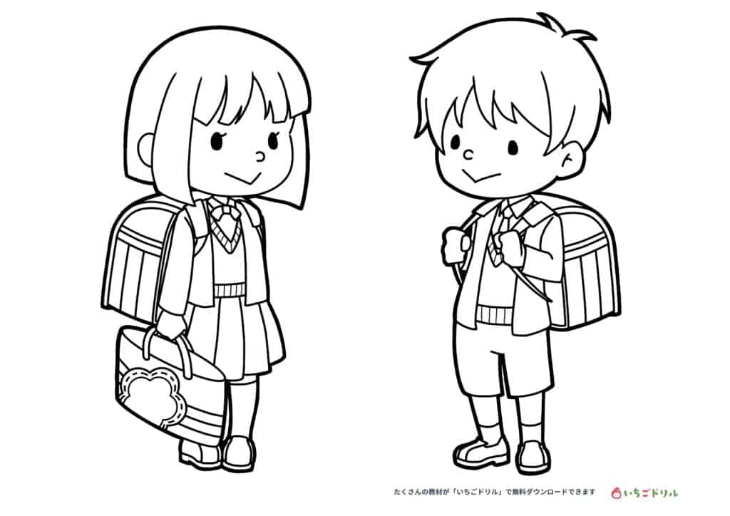 入学式のぬりえ無料ダウンロード