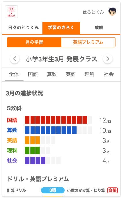スマイルゼミの「みまもるネット」画面