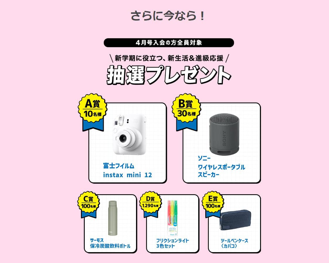 進研ゼミ中学講座4月号抽選プレゼント