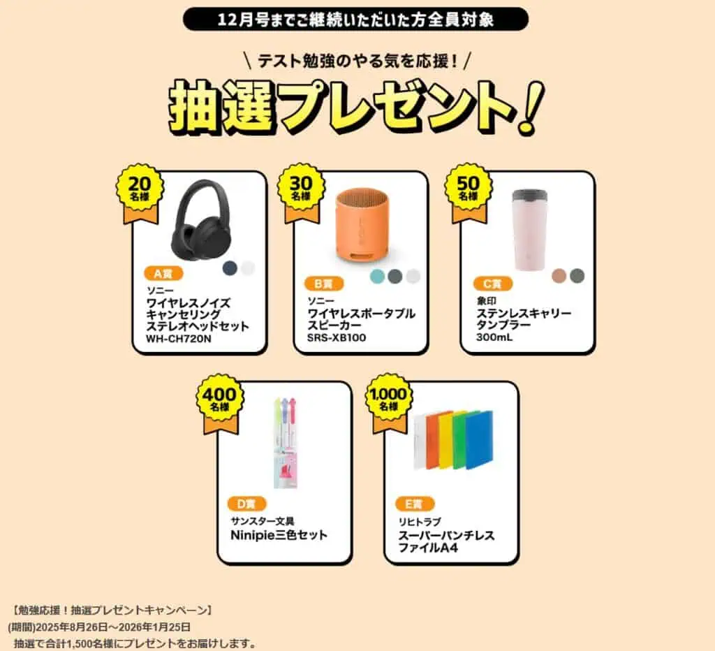 12月号まで継続で抽選プレゼント当たるチャンス