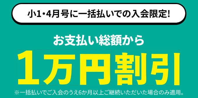 小1・4月号から一括払いで入会すると支払総額1万円引き