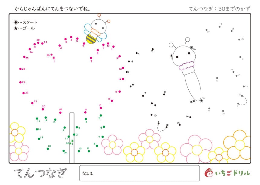 春の点つなぎ(30までの数)