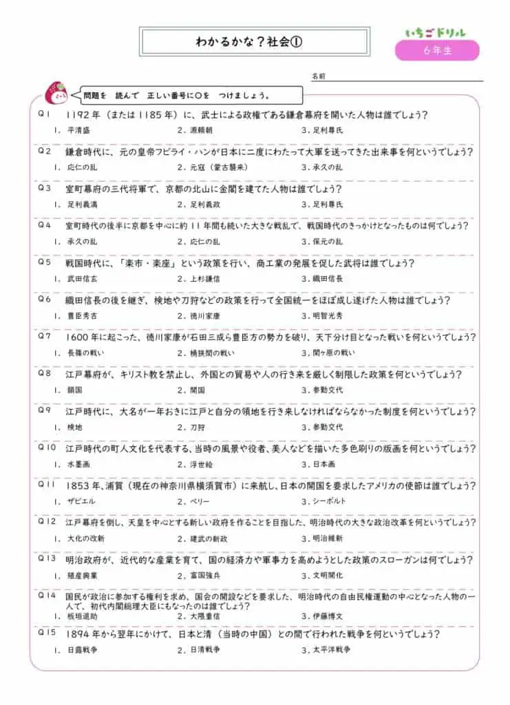 カラーテスト 6年 社会 東京書籍 青葉出版 複写 解答 小6 6