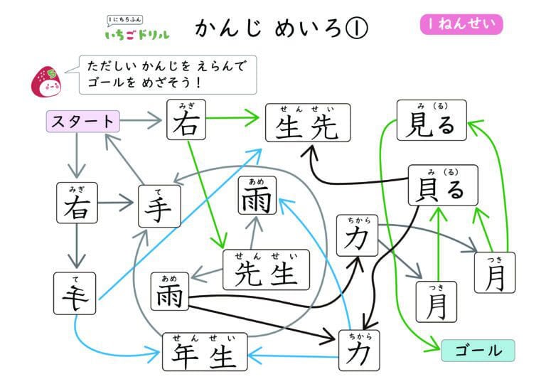 小学1年生の漢字迷路プリント