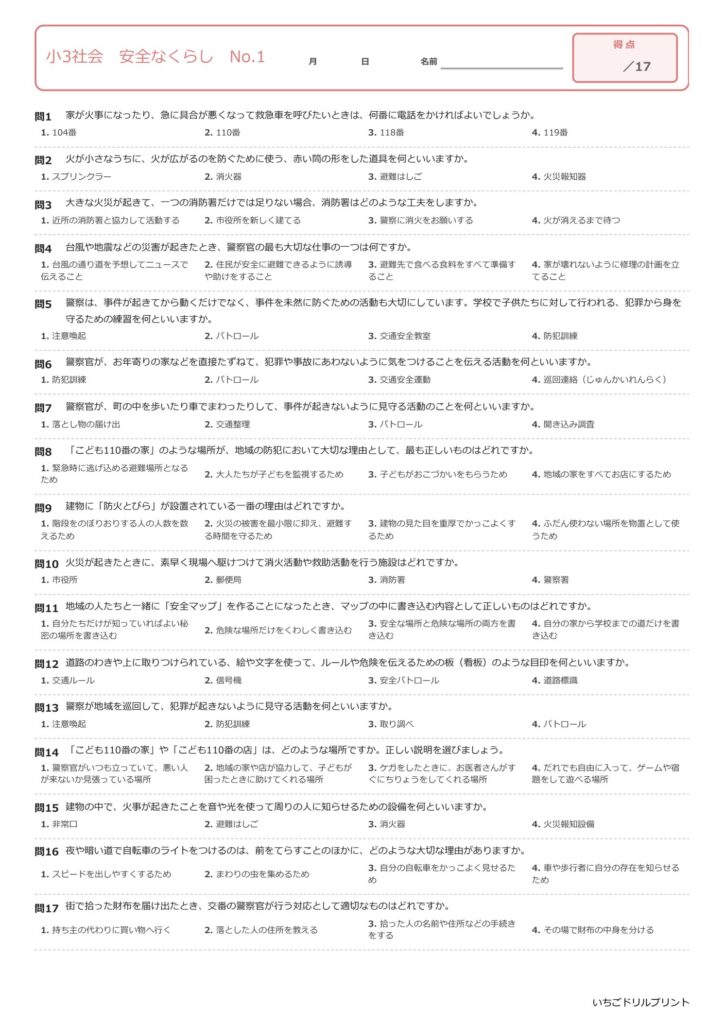 小3社会 まとめプリント