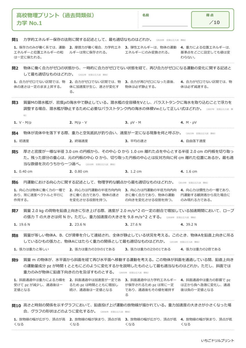 高校物理 学習プリント