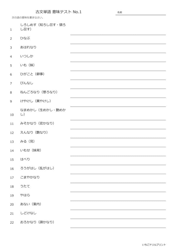 古文単語 練習プリント
