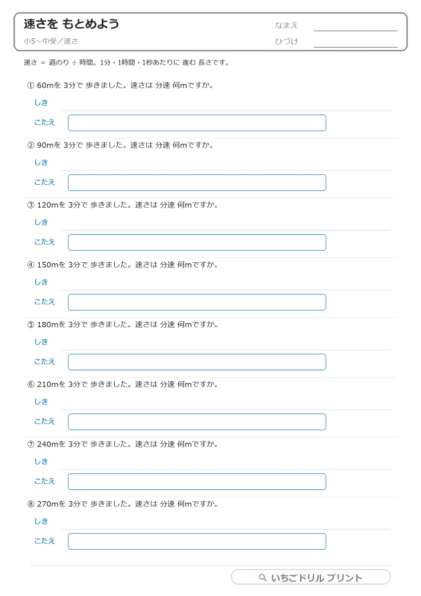 速さ・道のり・時間の基本