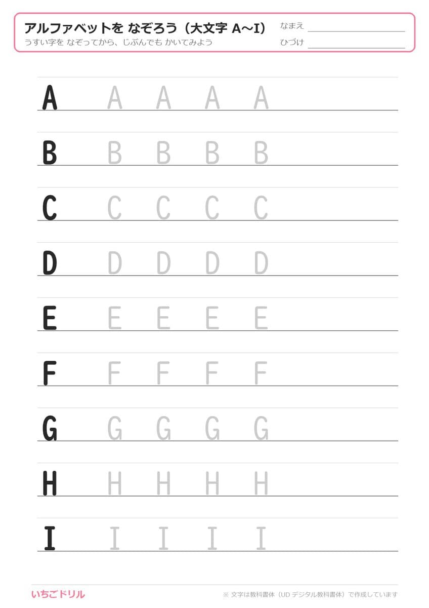 アルファベットなぞり書きプリント