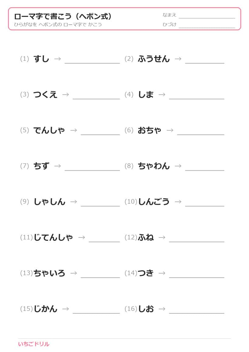 ヘボン式(shi・chi・tsu…)プリント