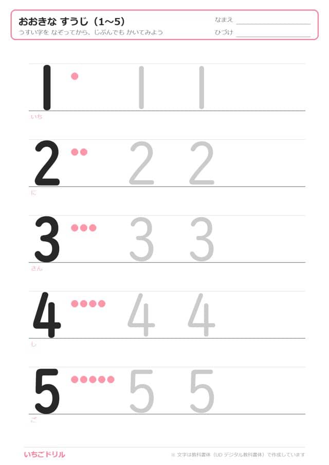 おおきな すうじ なぞりがきプリント（特大・1〜10）