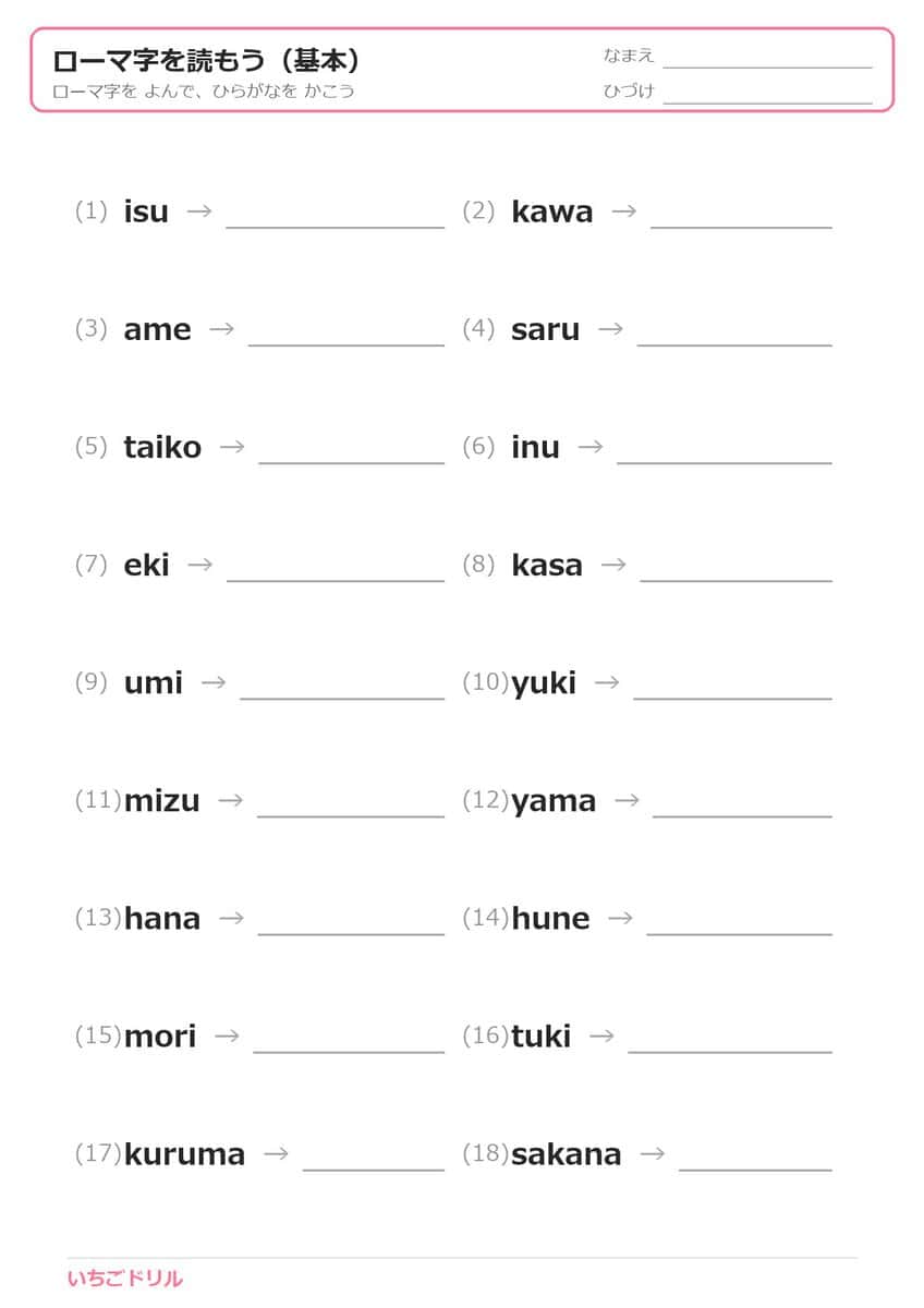 ローマ字を読もう（読み方の練習）プリント