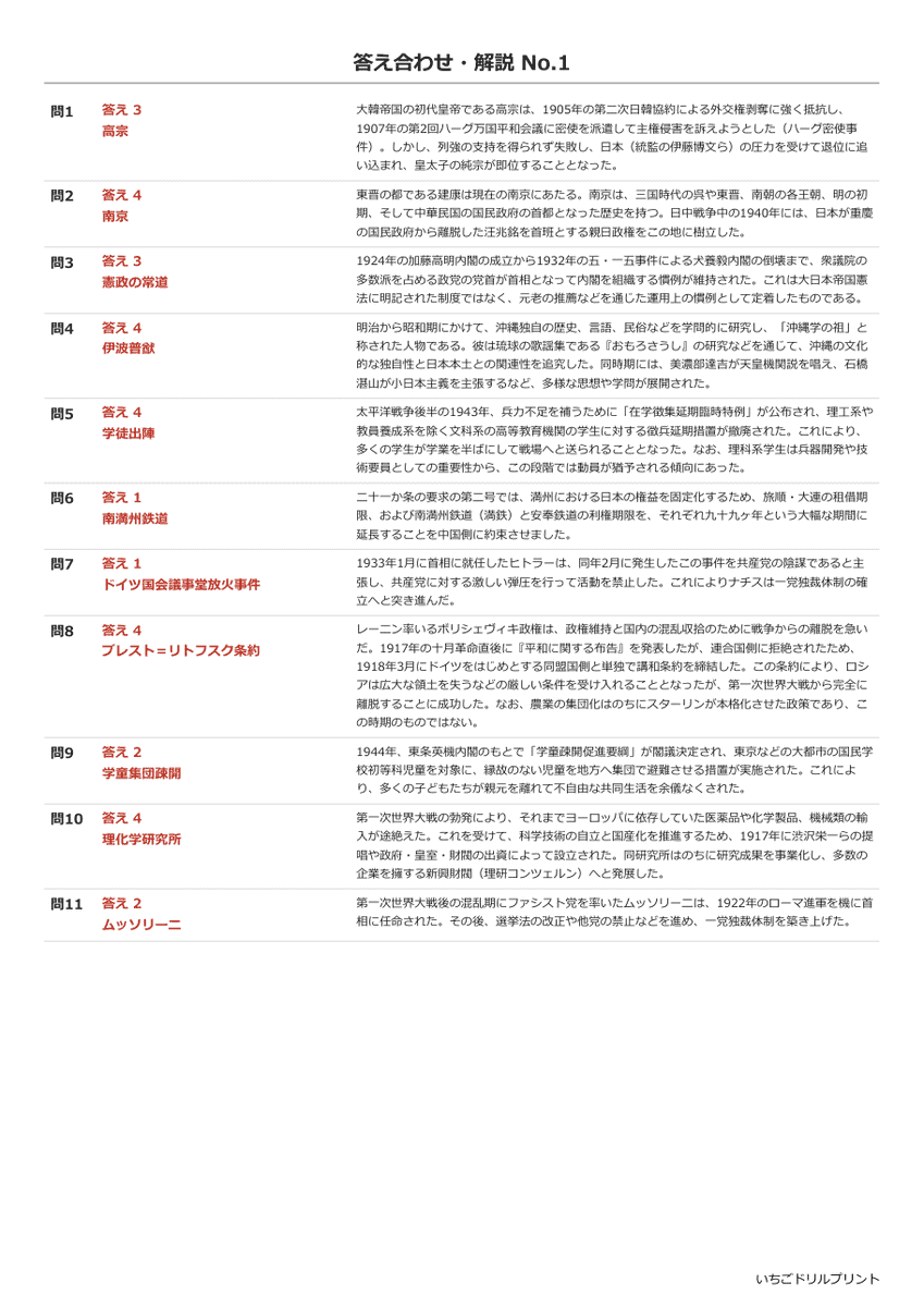 国際秩序の変化や大衆化と私たち 答え(サンプル)