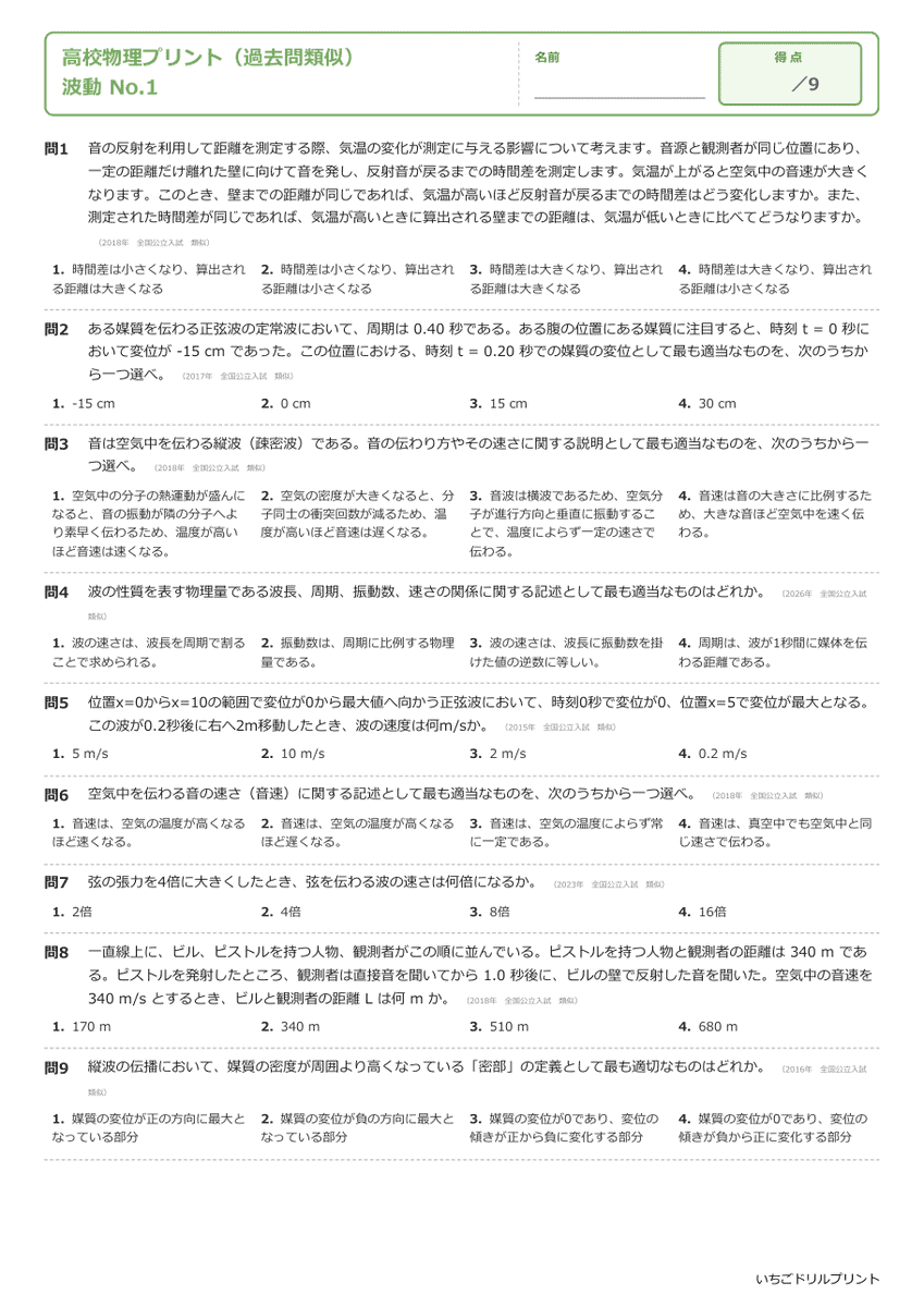波動 問題(サンプル)