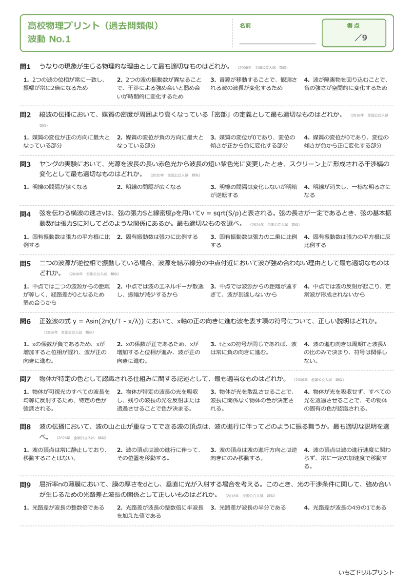 波動 問題(サンプル)