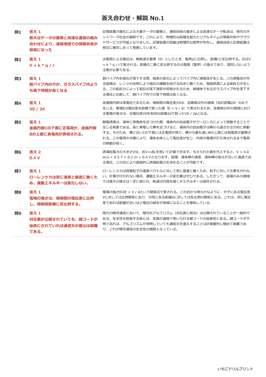 電磁気 答え(サンプル)
