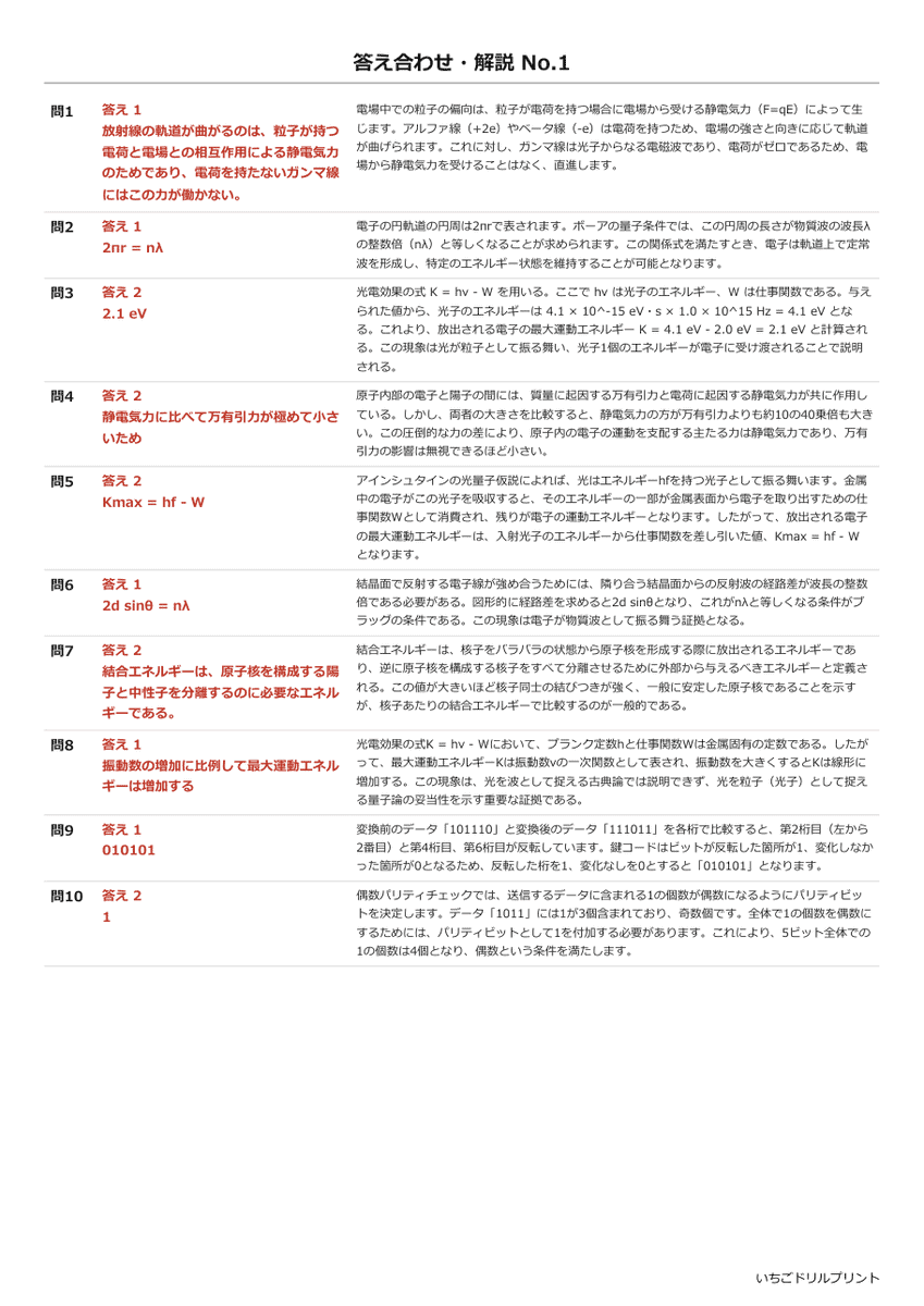 原子・現代物理 答え(サンプル)