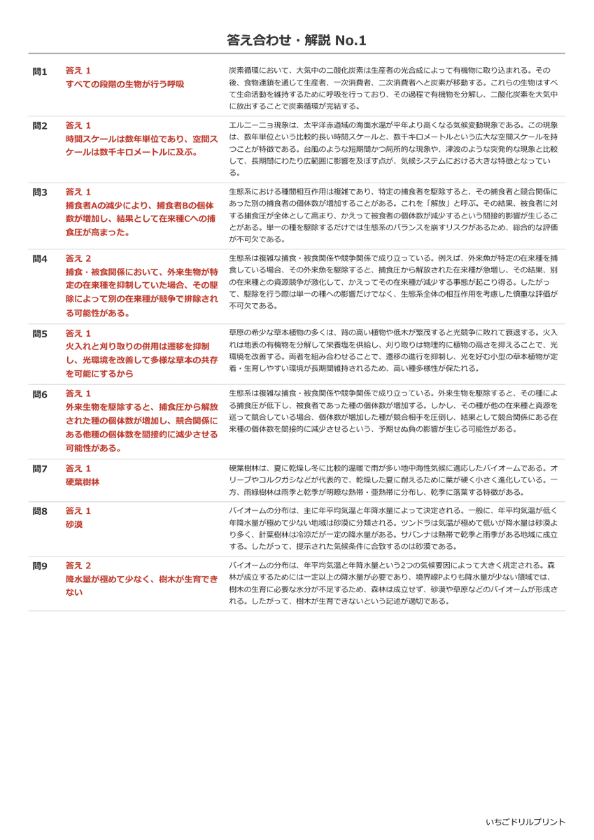 生態と進化 答え(サンプル)