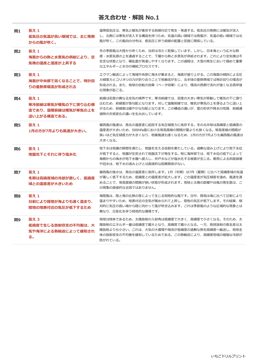 大気と海洋 答え(サンプル)