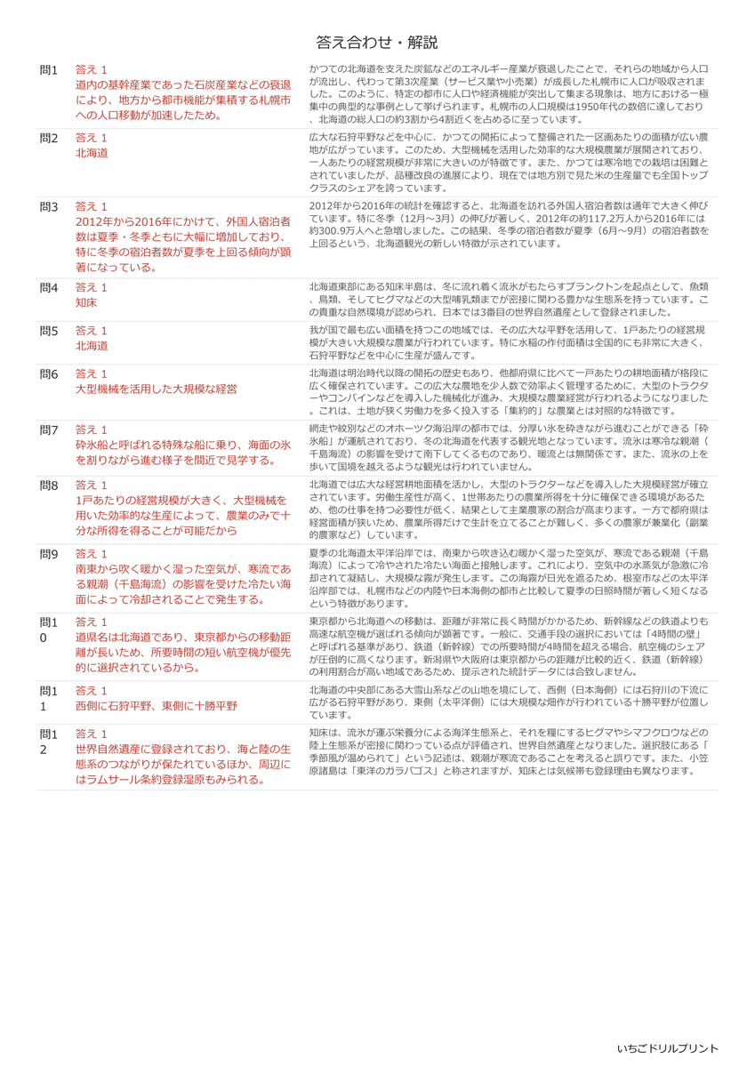 高校受験向け北海道地方の無料プリント一覧 答え(サンプル)