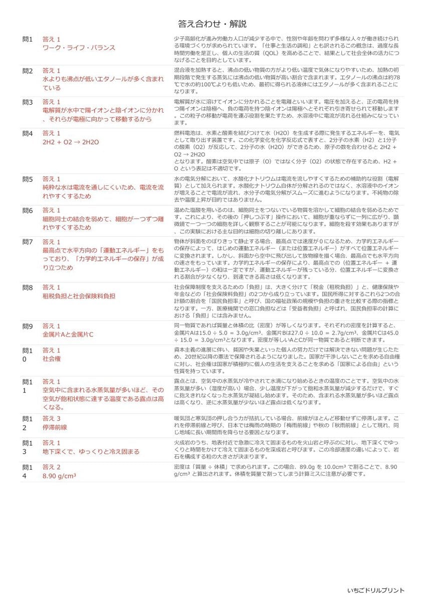 群馬の公立高校入試 無料プリント一覧 答え（サンプル）