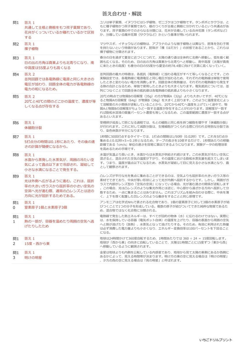 神奈川の公立高校入試 無料プリント一覧 答え（サンプル）
