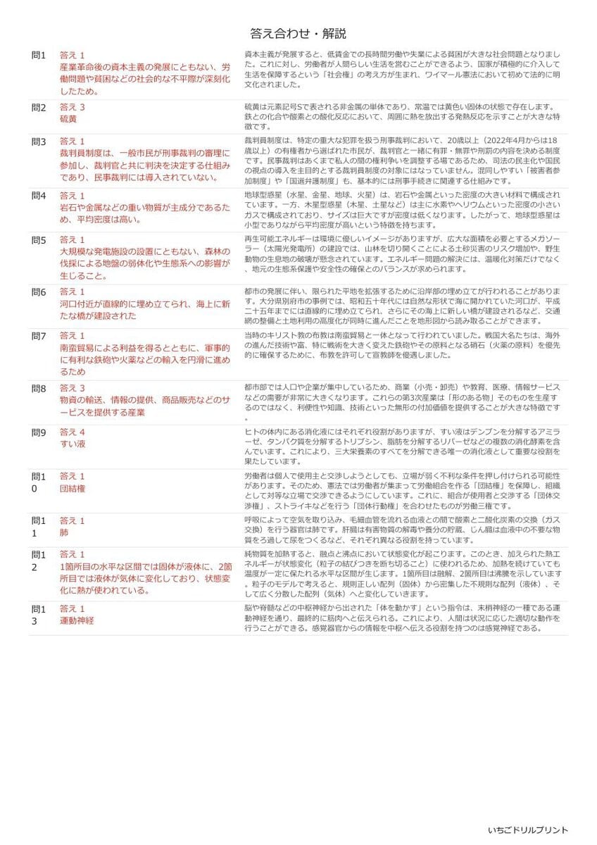 京都の公立高校入試 無料プリント一覧 答え（サンプル）