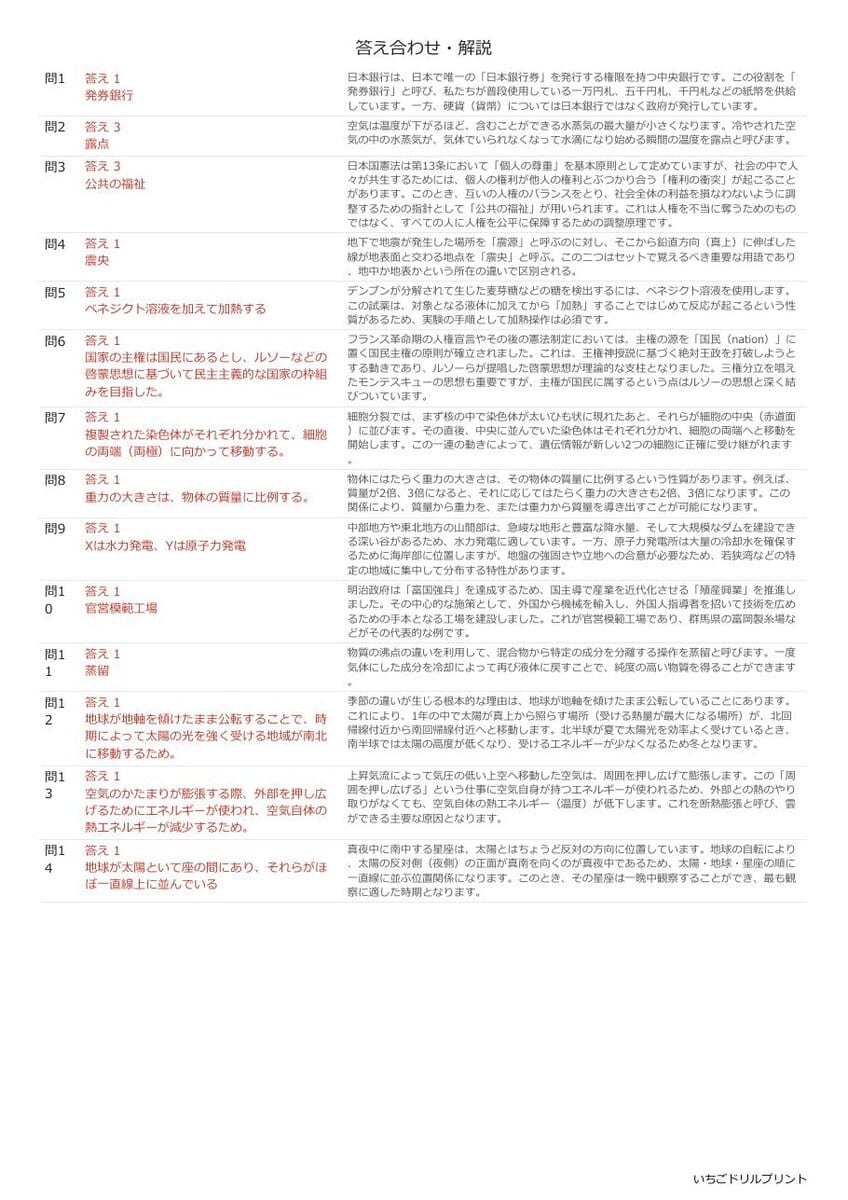 沖縄の公立高校入試 無料プリント一覧 答え（サンプル）