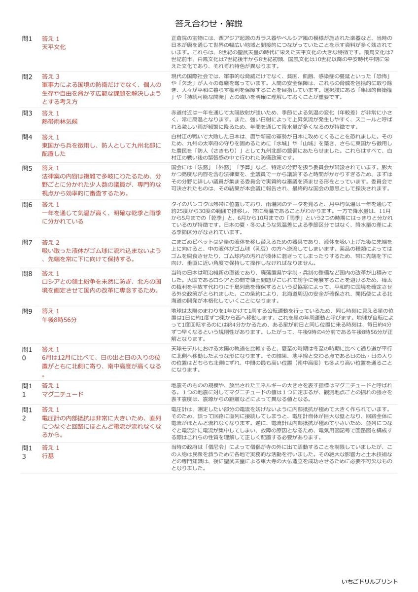 佐賀の公立高校入試 無料プリント一覧 答え（サンプル）