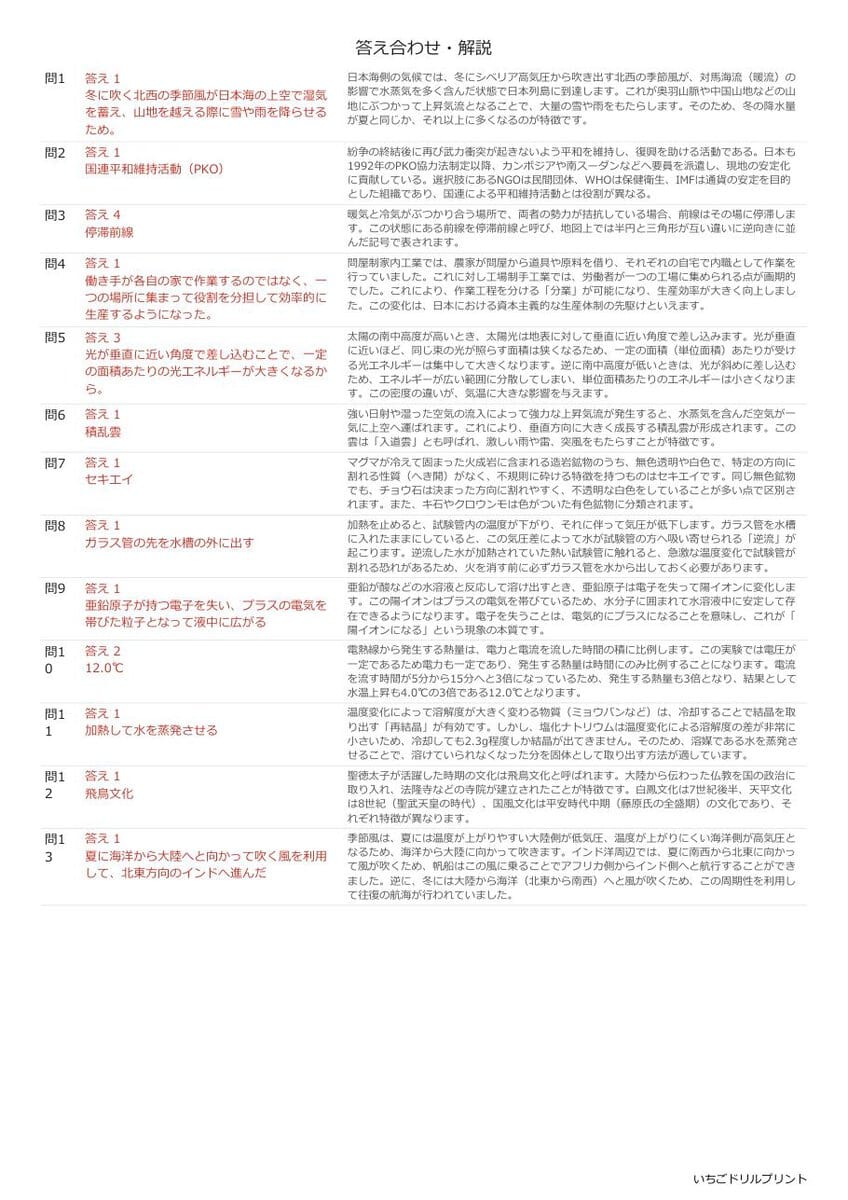 滋賀の公立高校入試 無料プリント一覧 答え（サンプル）
