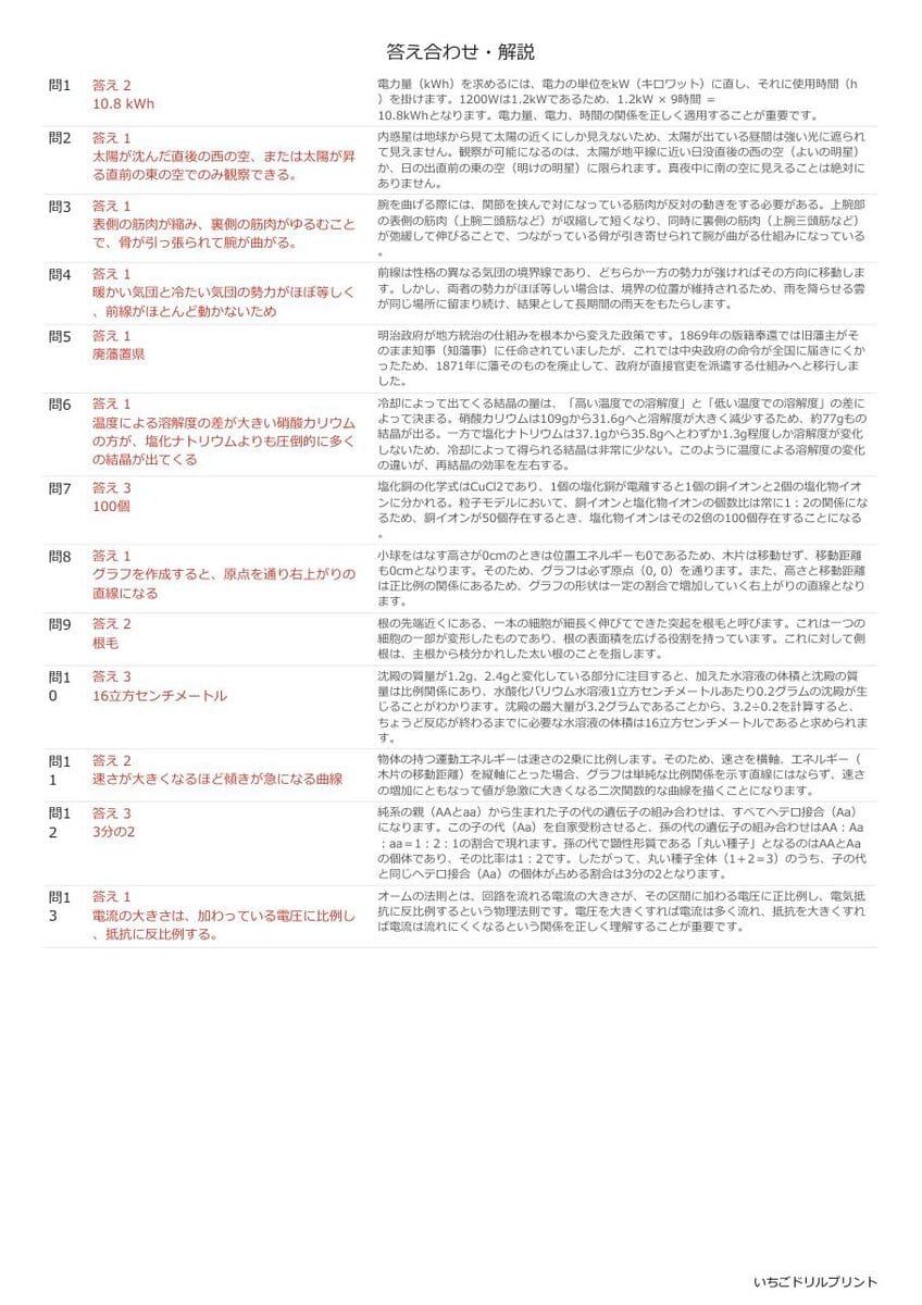 青森の公立高校入試 無料プリント一覧 答え（サンプル）