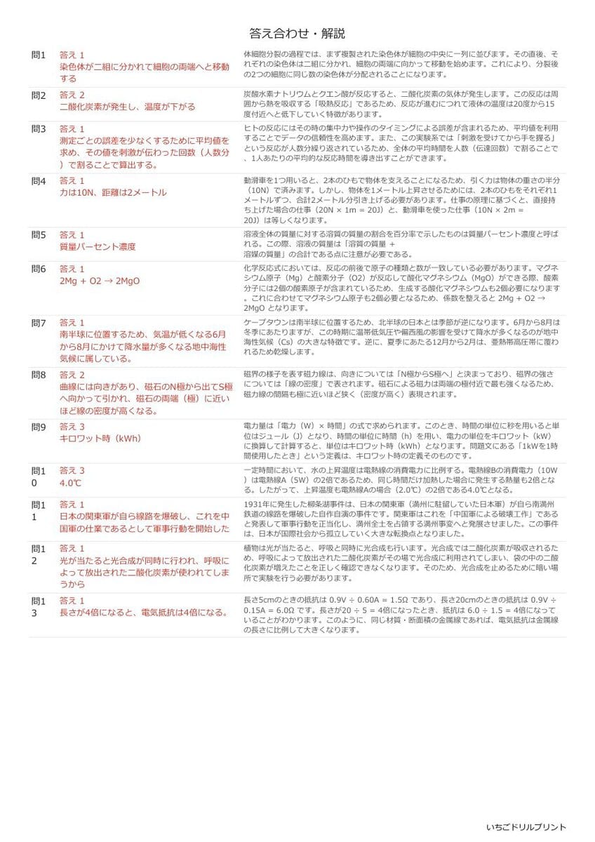 群馬の公立高校入試 無料プリント一覧 答え（サンプル）