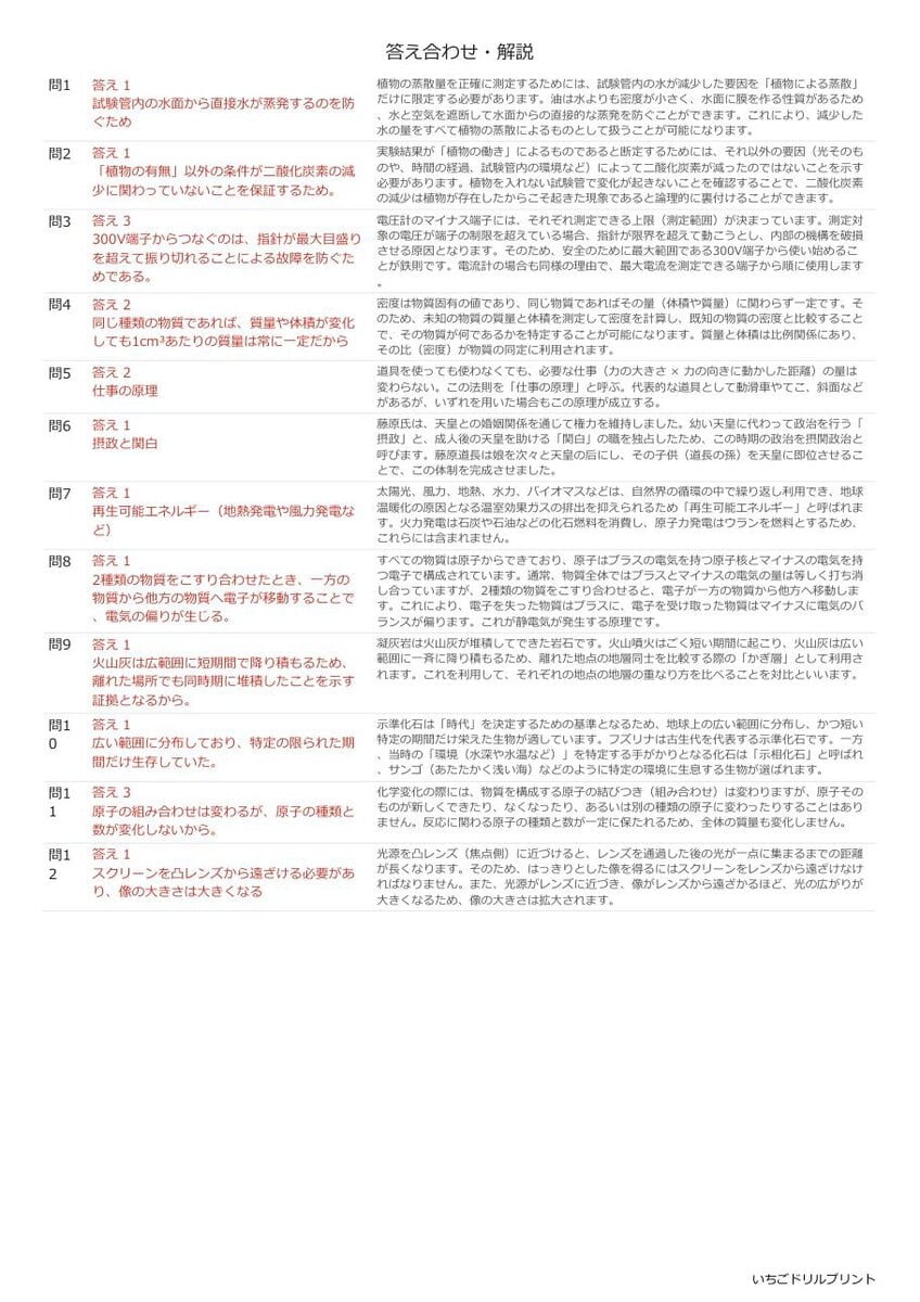 茨城の公立高校入試 無料プリント一覧 答え（サンプル）