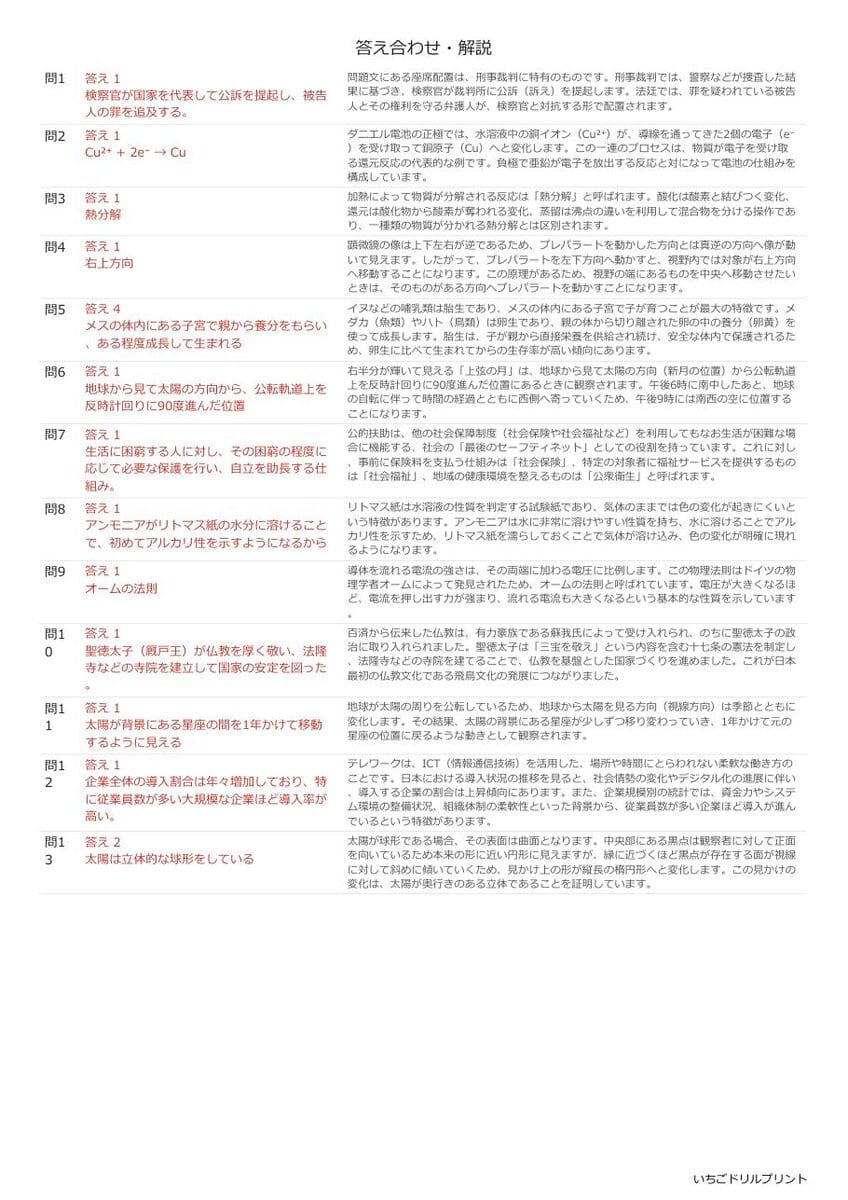 三重の公立高校入試 無料プリント一覧 答え（サンプル）