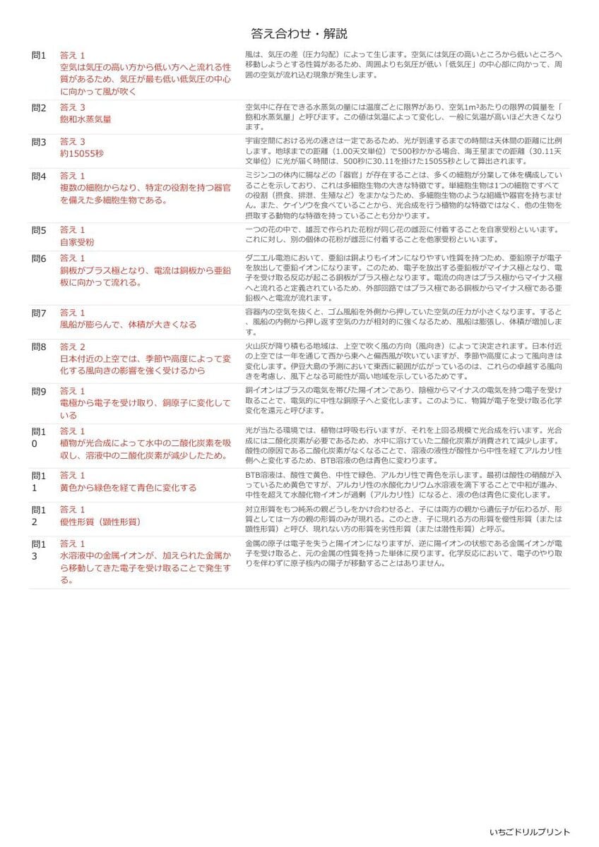 宮城の公立高校入試 無料プリント一覧 答え（サンプル）