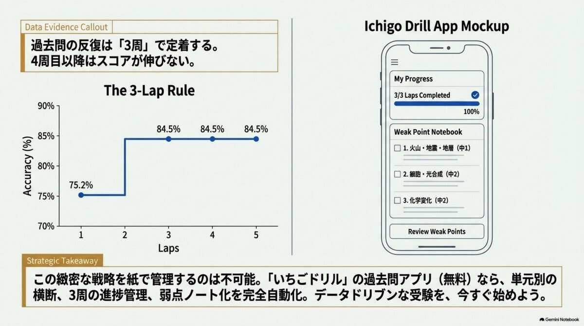 14｜3周で定着する。4周目からはほぼ伸びない