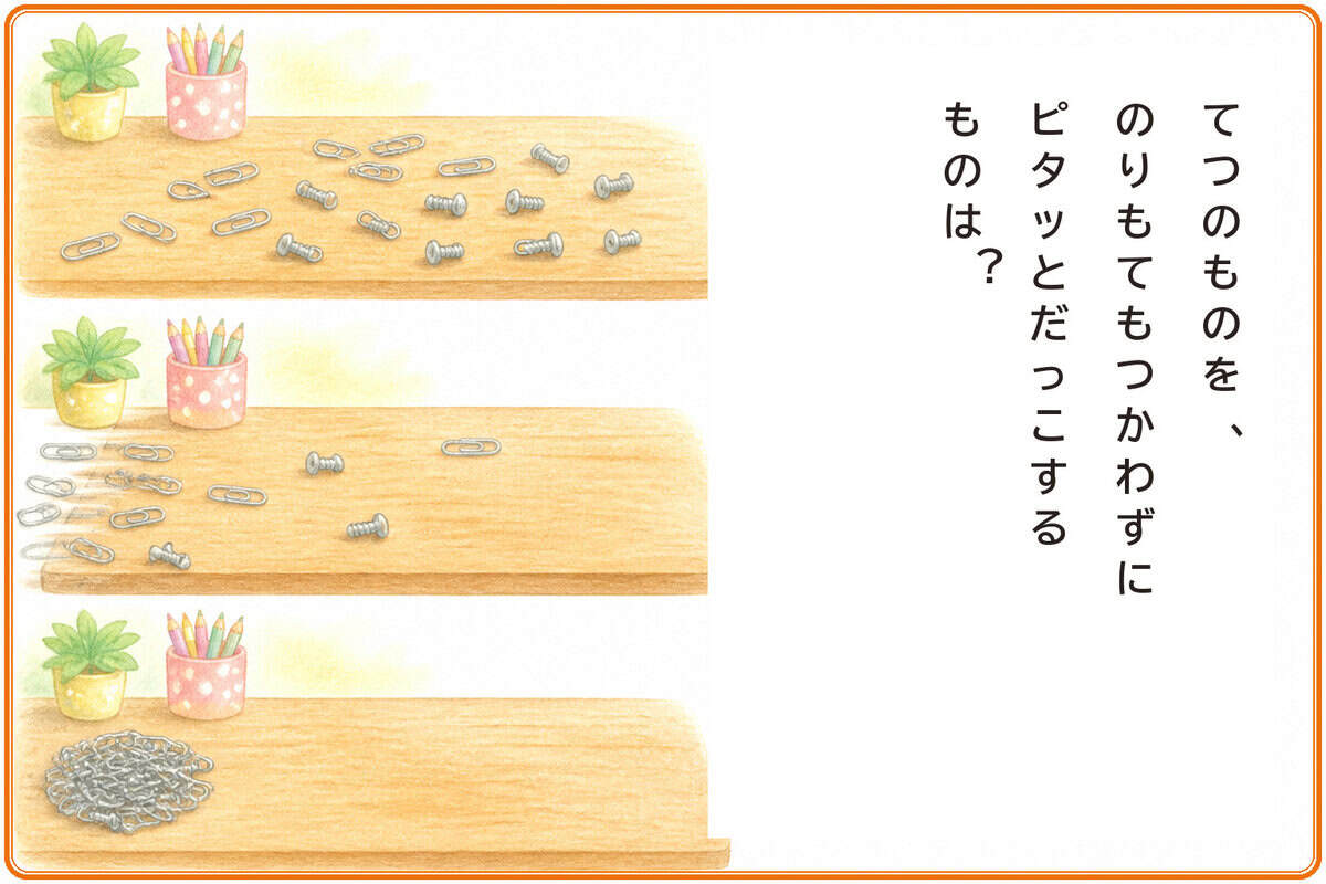 てつのものを、のりもてをもつかわずにピタッとだっこするものは？