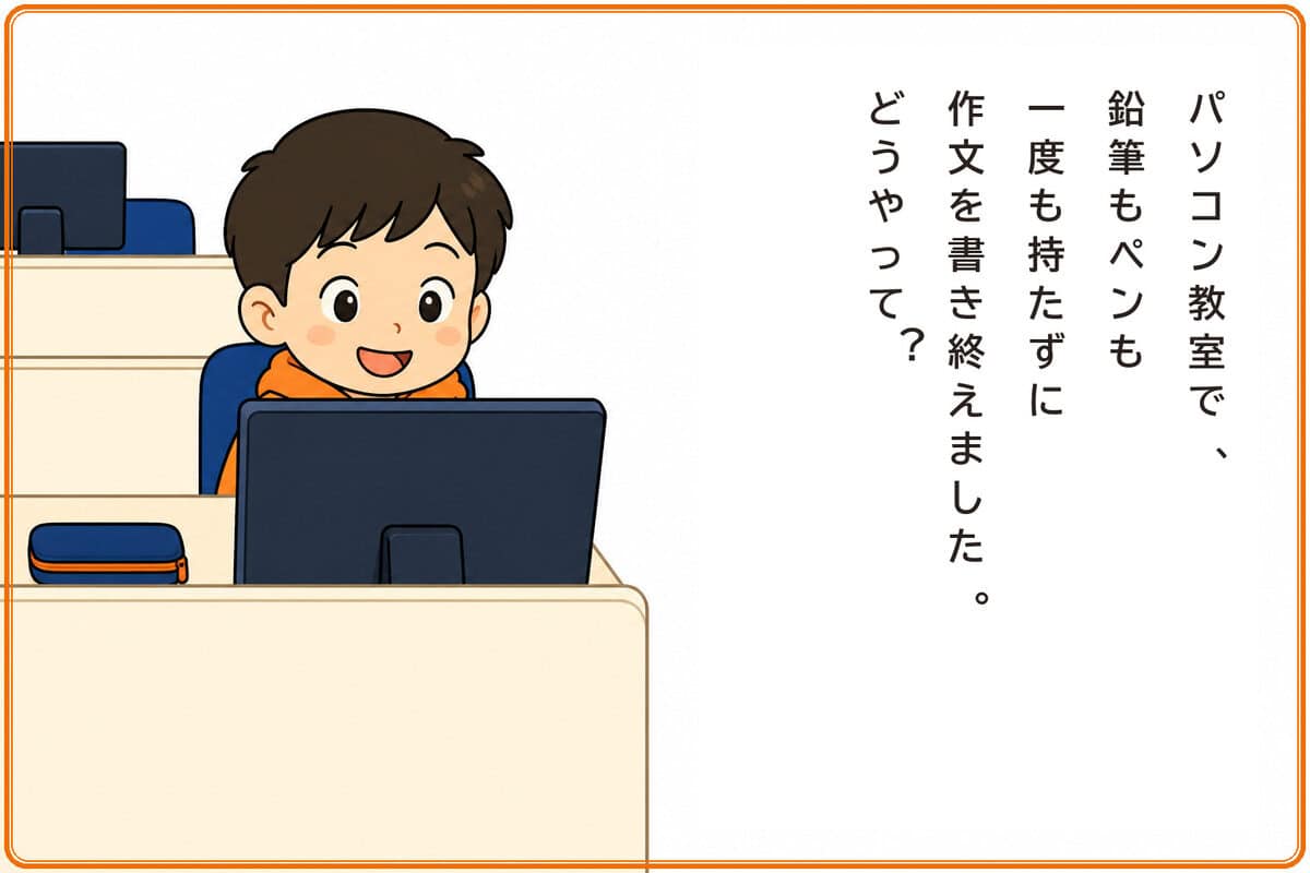 パソコン教室で、鉛筆もペンも一度も持たずに作文を書き終えました。どうやって？