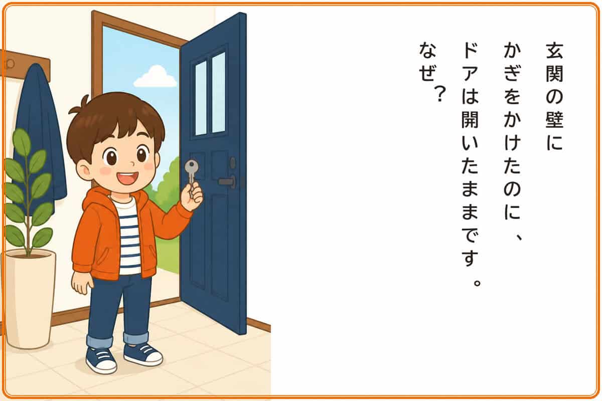 玄関の壁にかぎをかけたのに、ドアは開いたままです。なぜ？