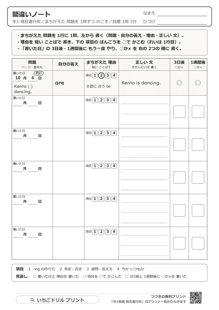 間違いノートの用紙