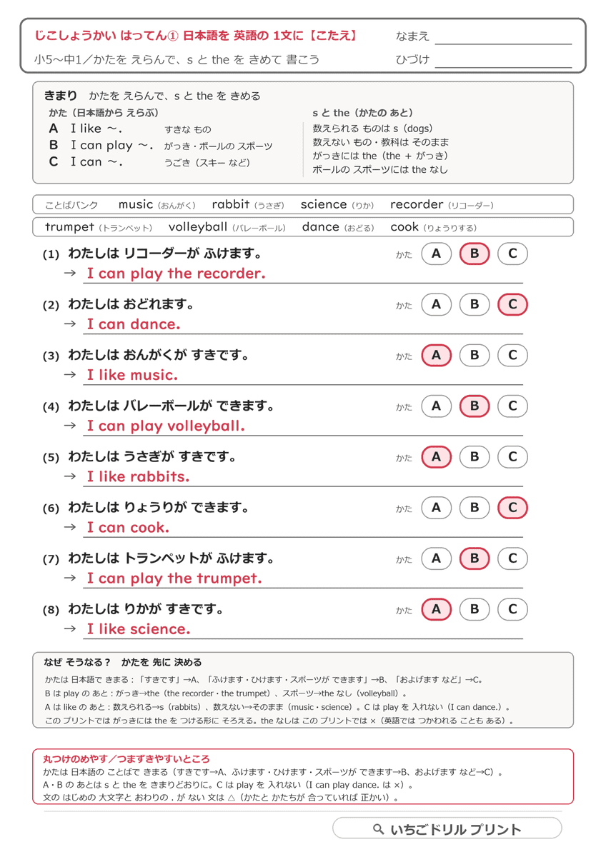 日本語を英語の1文にの答え