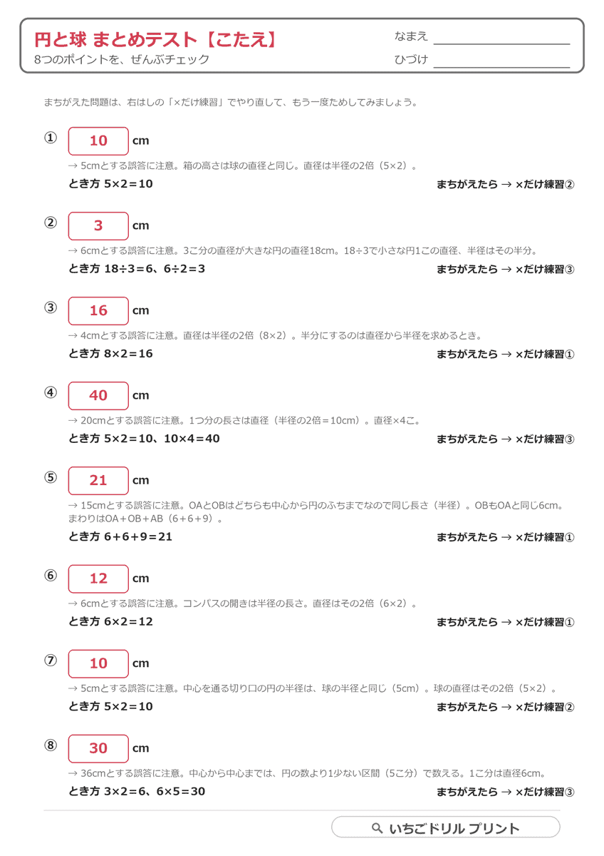 まとめテスト 答え(サンプル)