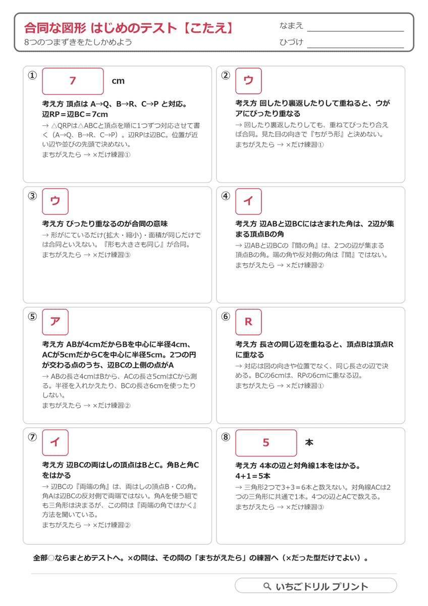 はじめのテスト 答え(サンプル)