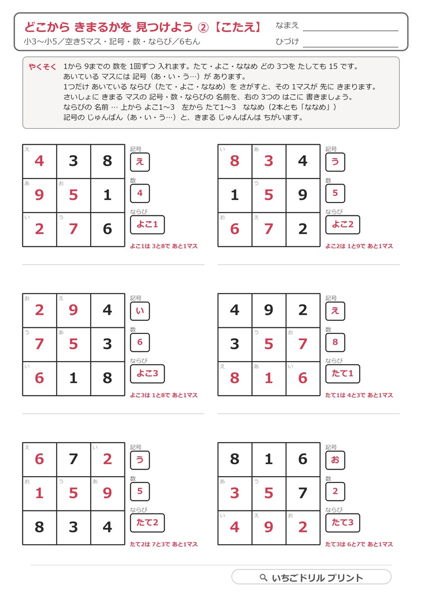 どこから きまるかを 見つけよう(発展・小学3〜5年生) 答え(サンプル)