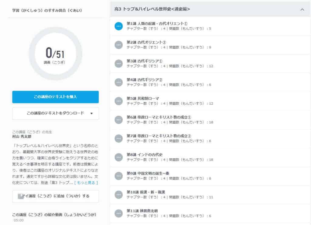 スタディサプリの世界史の動画を聞き流す