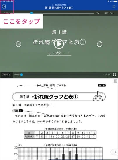 動画の左上をタップ