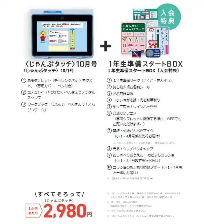 年長さん向けこどもちゃれんじ入学準備プログラムお届け内容