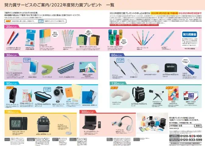 進研ゼミ「努力賞ポイント」