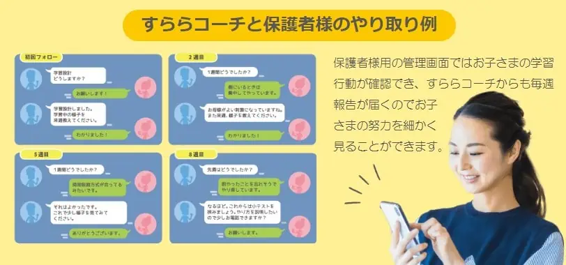 すららコーチとスマホでやりとりする保護者